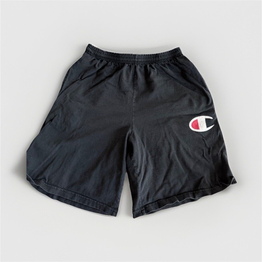Champion Men's Black Athletic Shorts S Cotton Jersey Logo Drawstring Elastic
